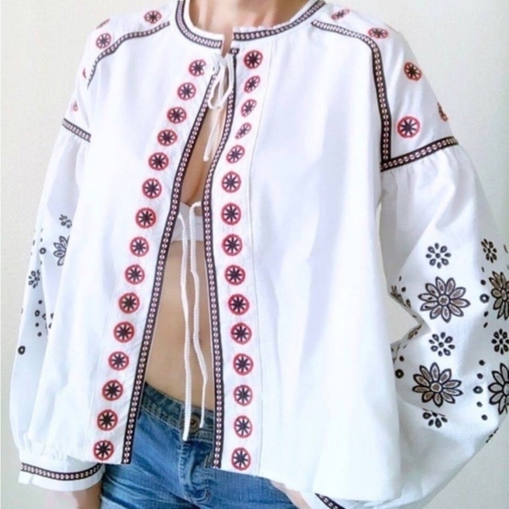 RD & Koko Embroidered Boho Hippie Jacket Cutout Floral Sleeve Anthropologie